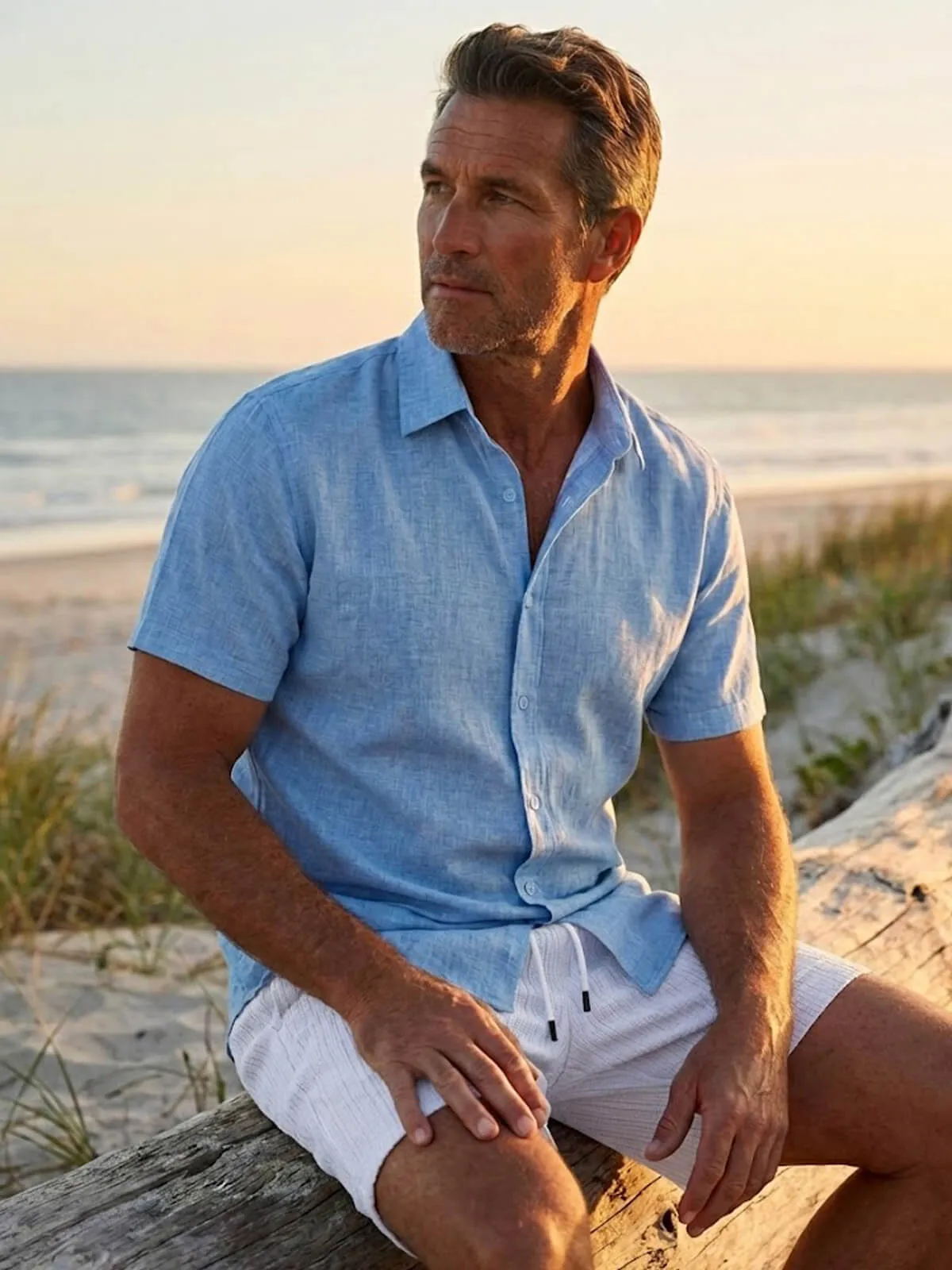Men's Tonal Button Linen-Blend Short Sleeve Shirt sold by Eleven Oasis product image thumbnail 3