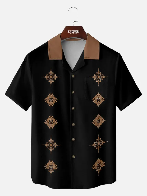 Tall Men's Ornamental Medallion Panel Short Sleeve Shirt sold by Eleven Oasis