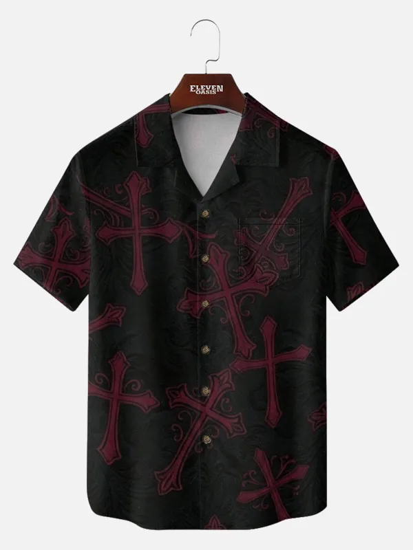 Men's Gothic Ornamental Cross Short Sleeve Shirt sold by Eleven Oasis