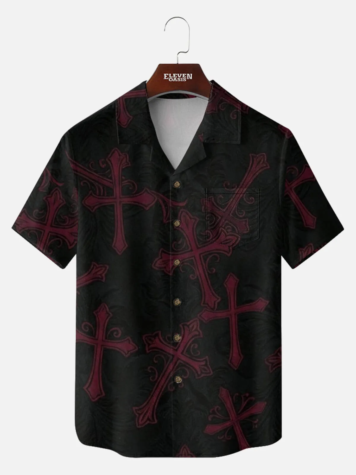 Men's Gothic Ornamental Cross Short Sleeve Shirt sold by Eleven Oasis