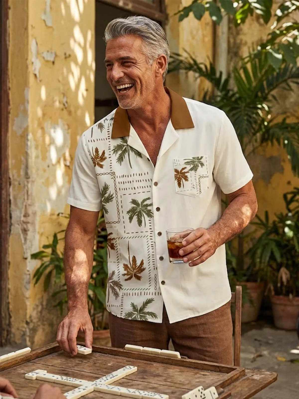 Tall Men's Vintage Palm Patchwork Short Sleeve Shirt sold by Eleven Oasis product image thumbnail 2
