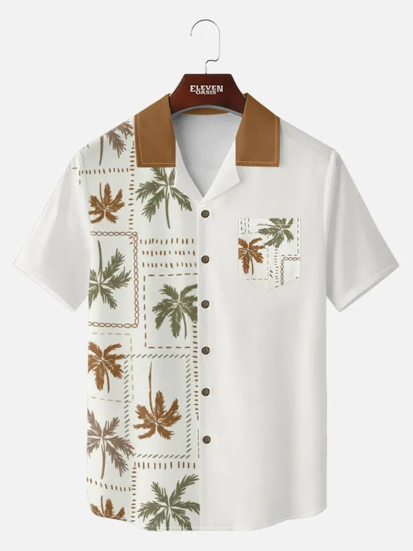 Men's Vintage Palm Patchwork Short Sleeve Shirt sold by Eleven Oasis