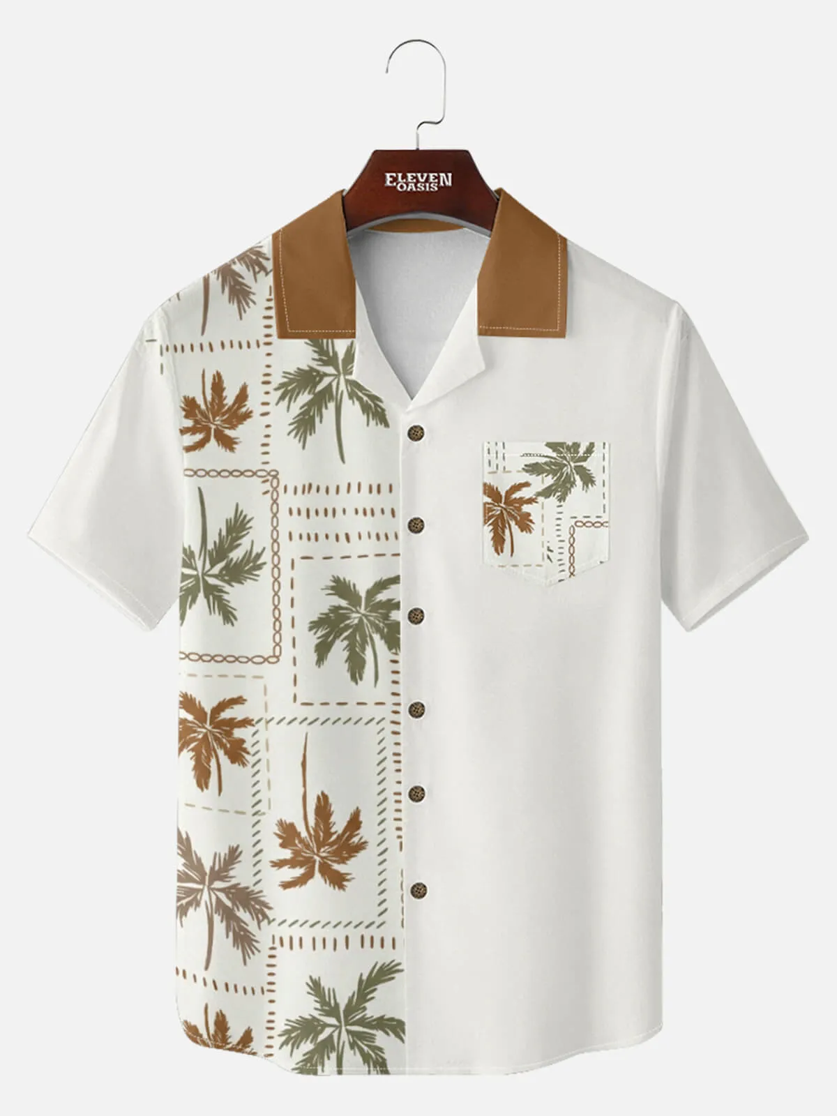 Men's Vintage Palm Patchwork Short Sleeve Shirt sold by Eleven Oasis