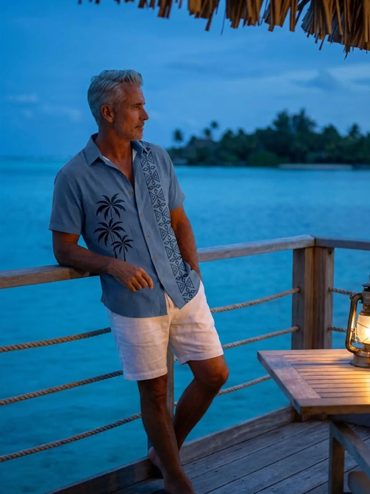 Tall Men's Coastal Palm Stripe Short Sleeve Shirt sold by Eleven Oasis product image thumbnail 2