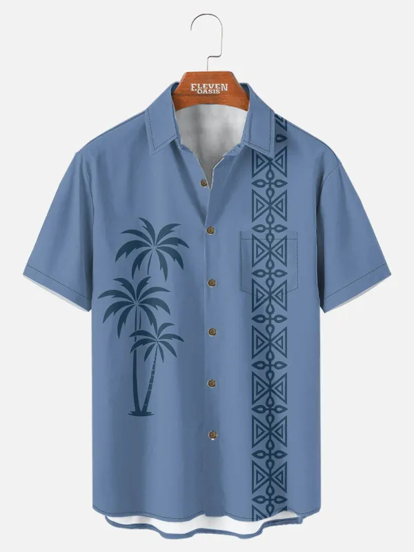 Men's Coastal Palm Stripe Short Sleeve Shirt sold by Eleven Oasis