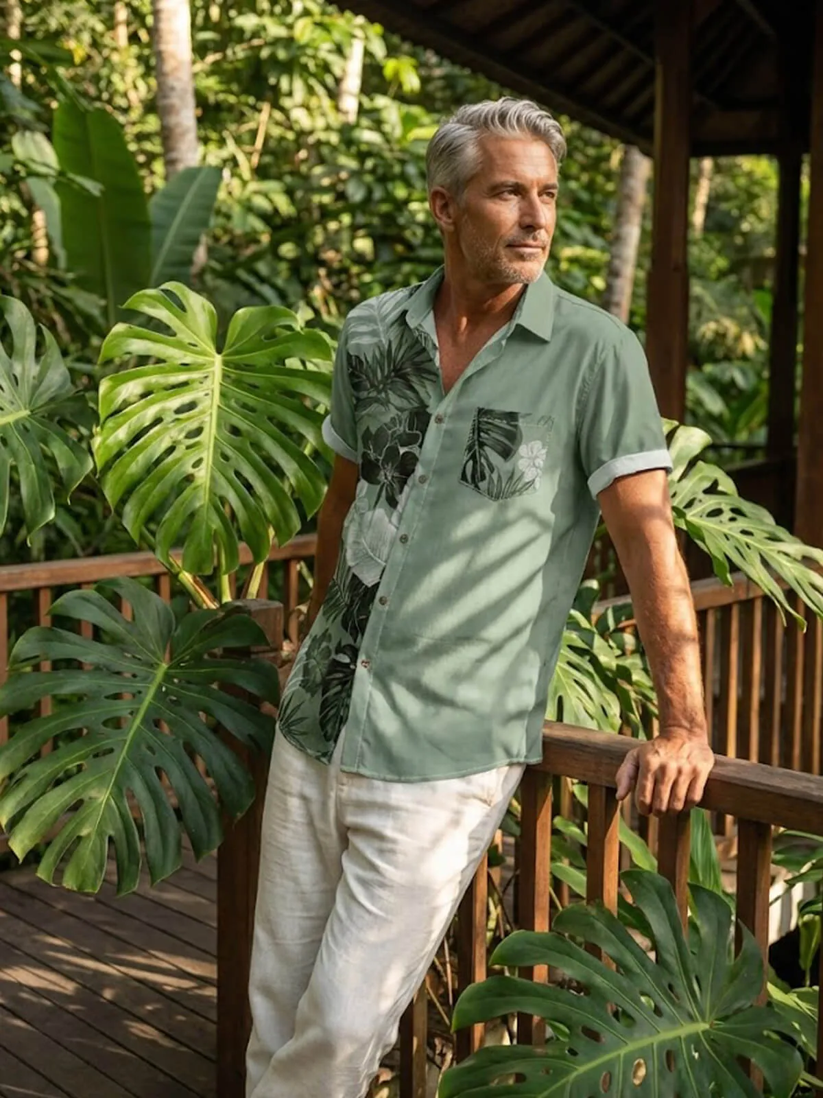 Tall Men's Tropical Split Panel Short Sleeve Shirt sold by Eleven Oasis product image thumbnail 2