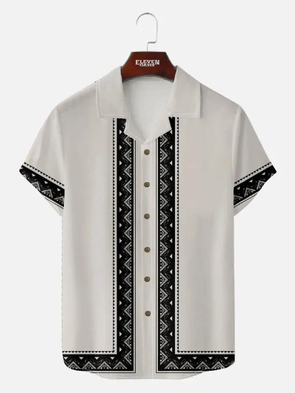 Tall Men's Geometric Border Trim Short Sleeve Shirt sold by Eleven Oasis