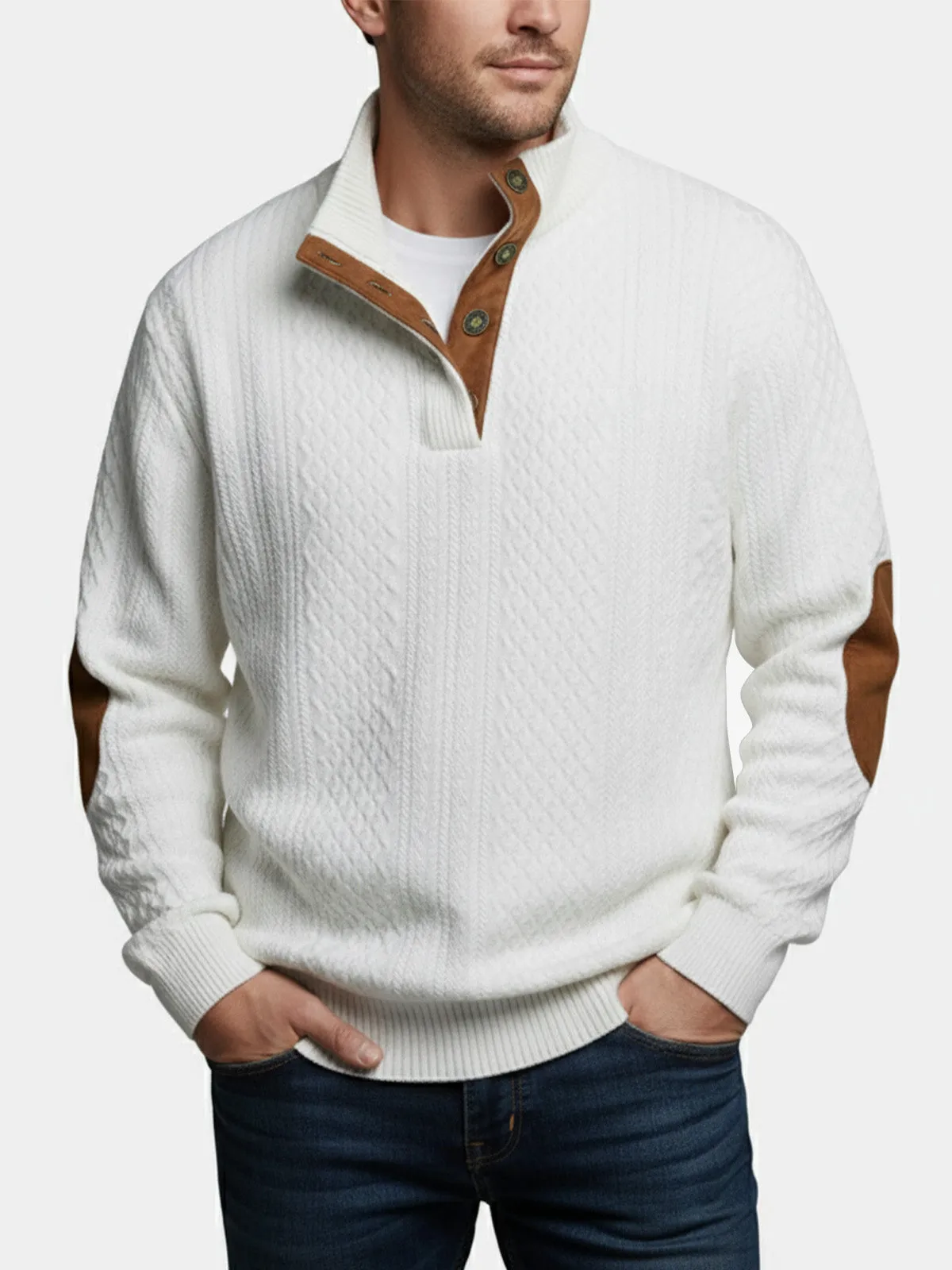 Men's Cable Knit Quarter Button Pullover Sweatshirt Bundle sold by Eleven Oasis product image thumbnail 4