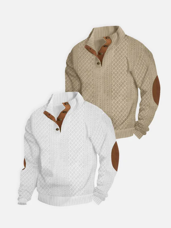 Men's Cable Knit Quarter Button Pullover Sweatshirt Bundle sold by Eleven Oasis
