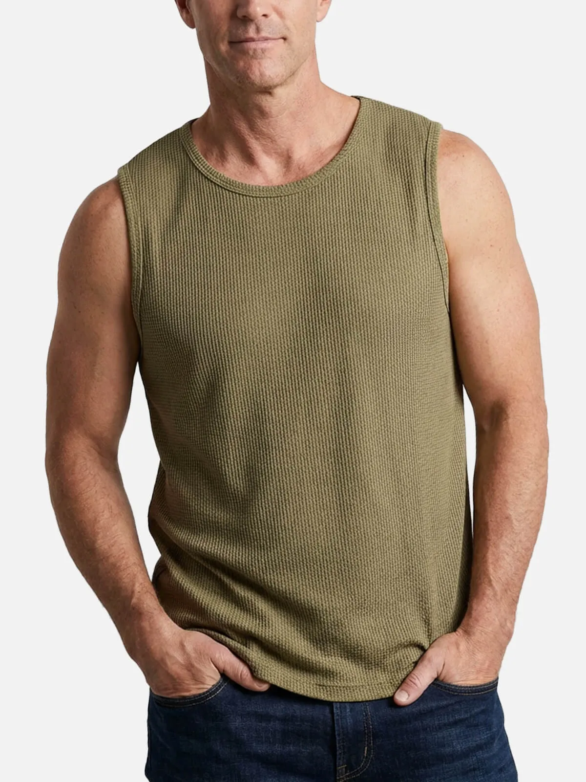 Men's Waffle Knit Crew Neck Tank Top sold by Eleven Oasis product image thumbnail 2