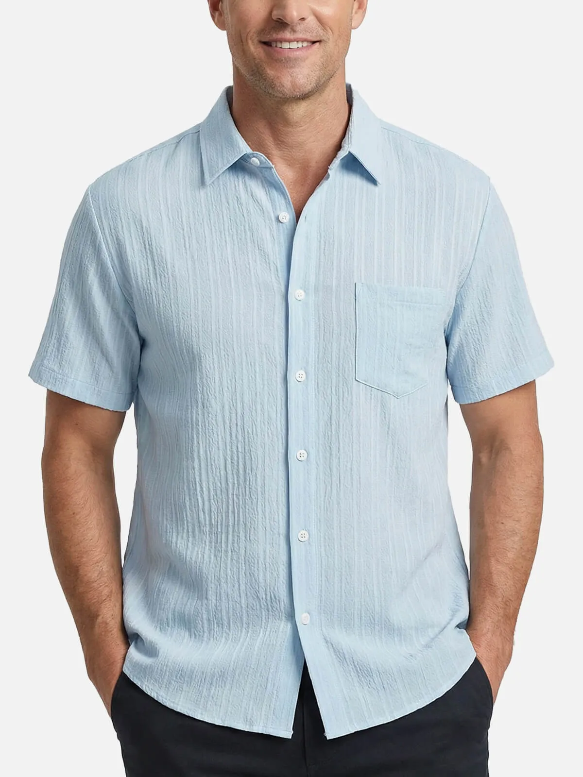 Men's Textured Short Sleeve Button-Up Shirt sold by Eleven Oasis product image thumbnail 2