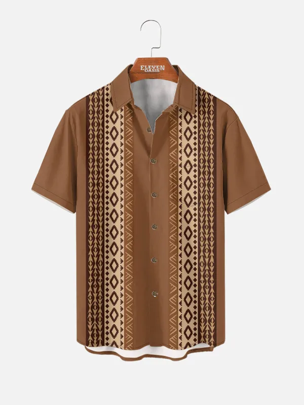 Tall Men's Southwestern Pattern Panel Short Sleeve Shirt sold by Eleven Oasis