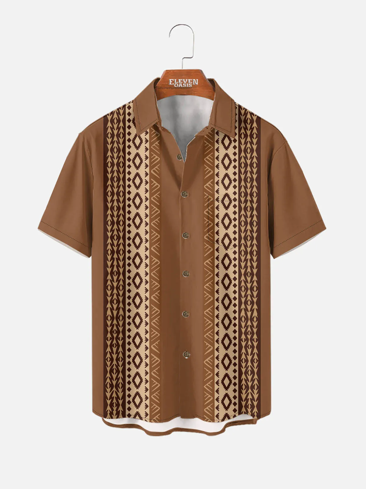Tall Men's Southwestern Pattern Panel Short Sleeve Shirt sold by Eleven Oasis