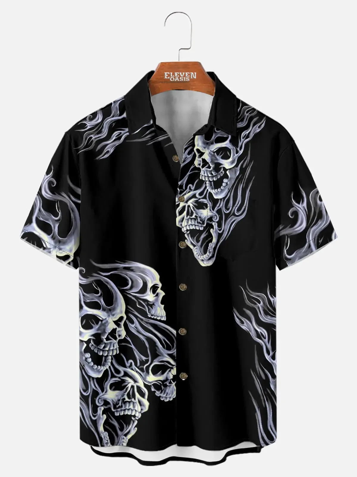 Tall Men's Flaming Skulls Halloween Short Sleeve Shirt sold by Eleven Oasis