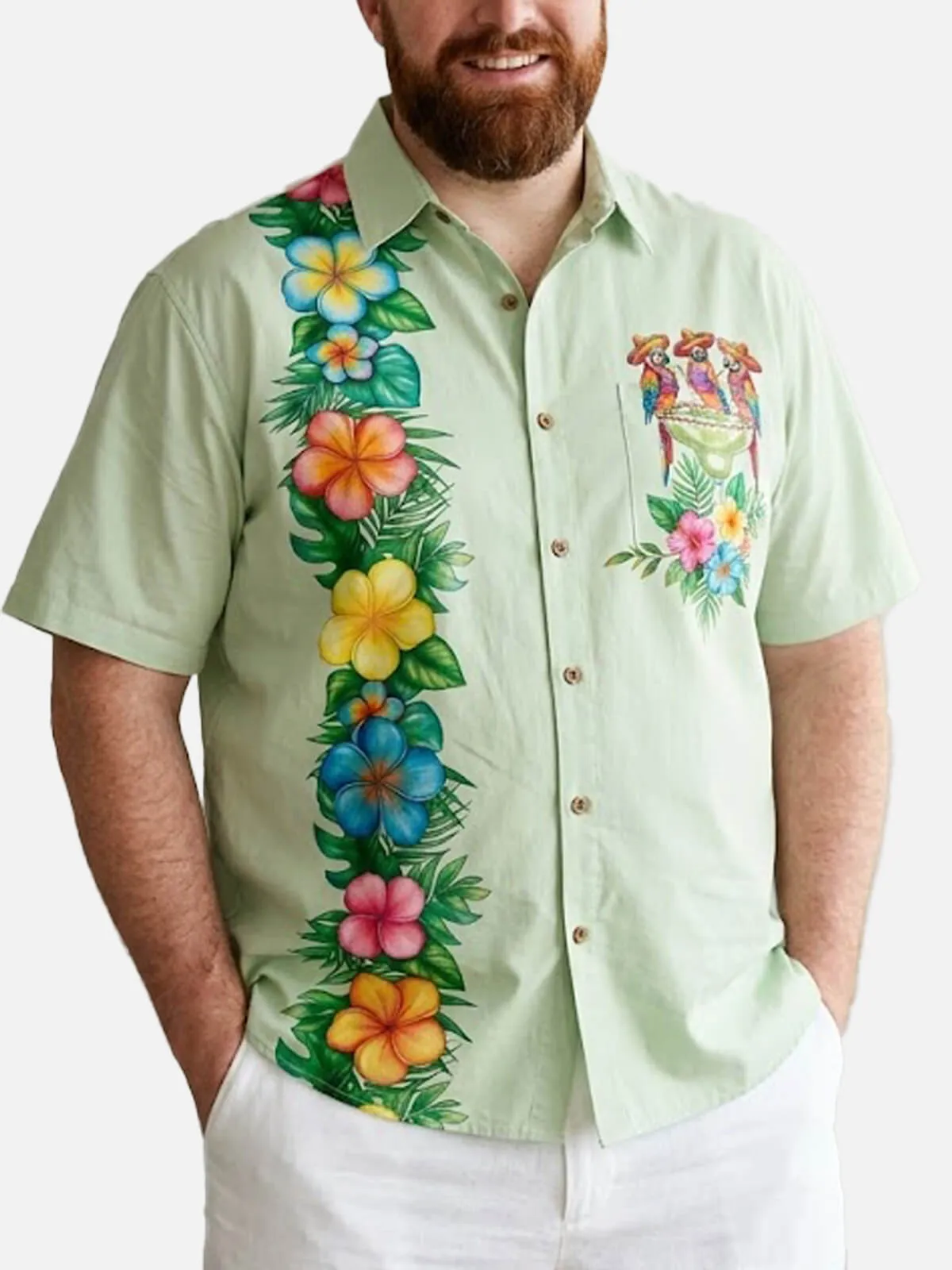 Tall Men's Tropical Parrot Margarita Short Sleeve Shirt sold by Eleven Oasis product image thumbnail 2