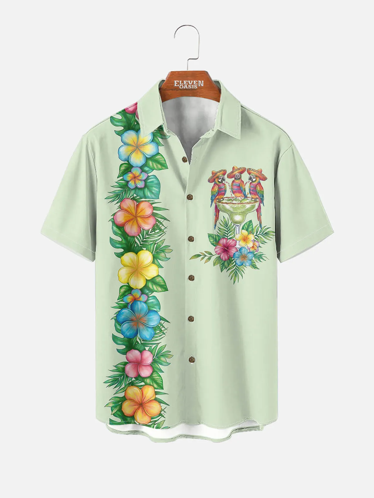 Men's Tropical Parrot Margarita Short Sleeve Shirt sold by Eleven Oasis