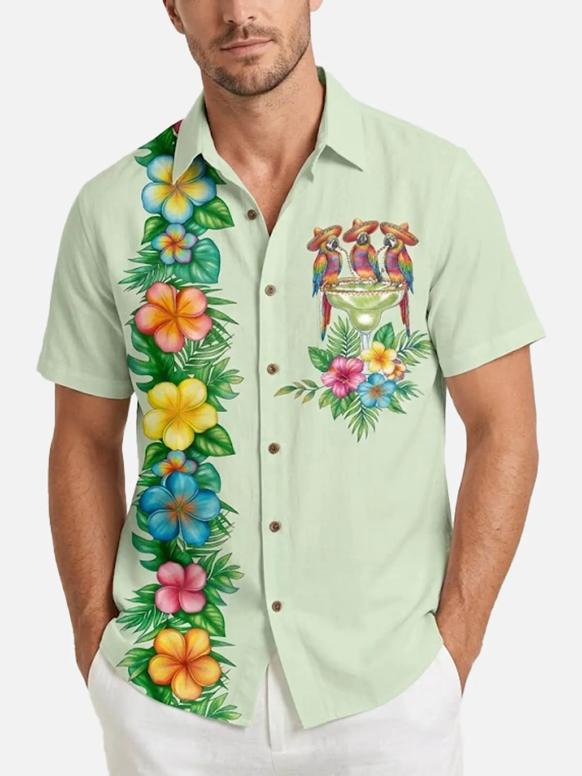 Men's Tropical Parrot Margarita Short Sleeve Shirt sold by Eleven Oasis product image thumbnail 2