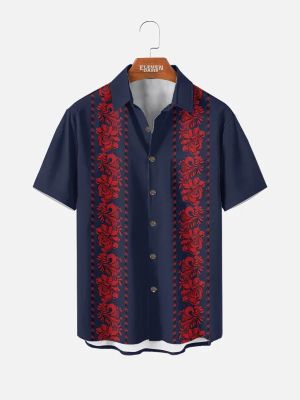 Tall Men's Vintage Floral Panel Short Sleeve Shirt sold by Eleven Oasis
