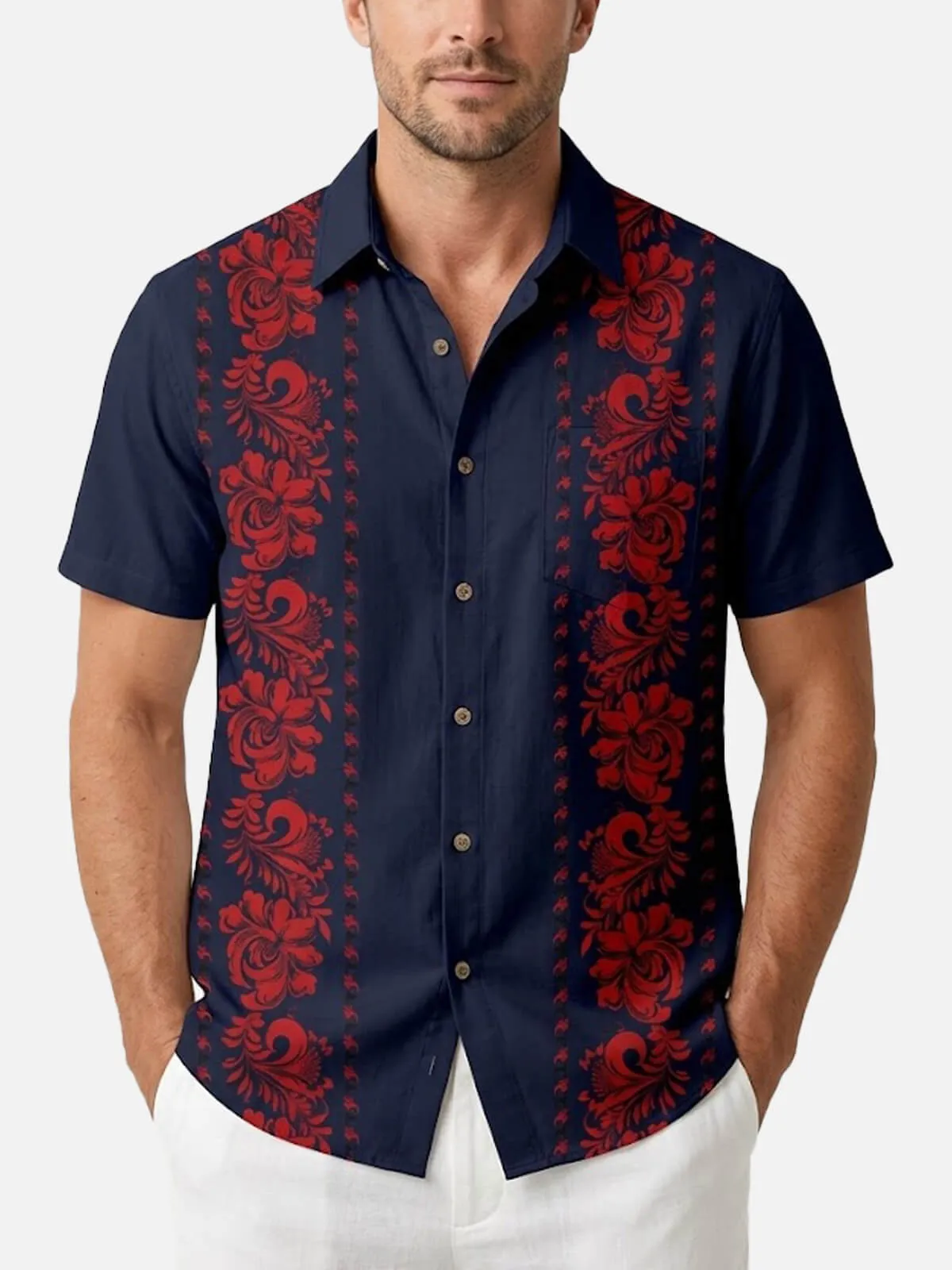 Men's Vintage Floral Panel Short Sleeve Shirt sold by Eleven Oasis product image thumbnail 2