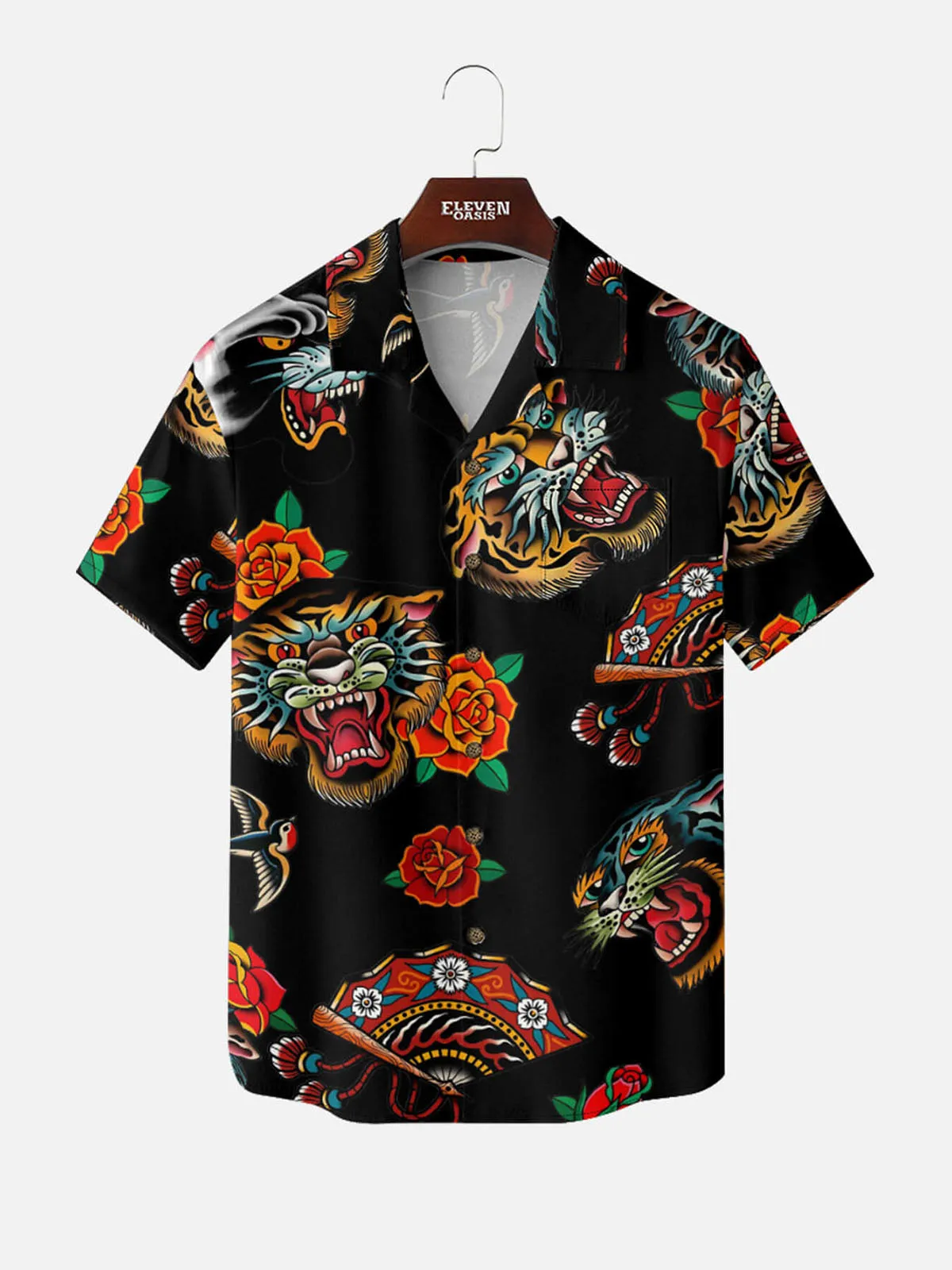Men's Traditional Tiger Rose Short Sleeve Shirt sold by Eleven Oasis