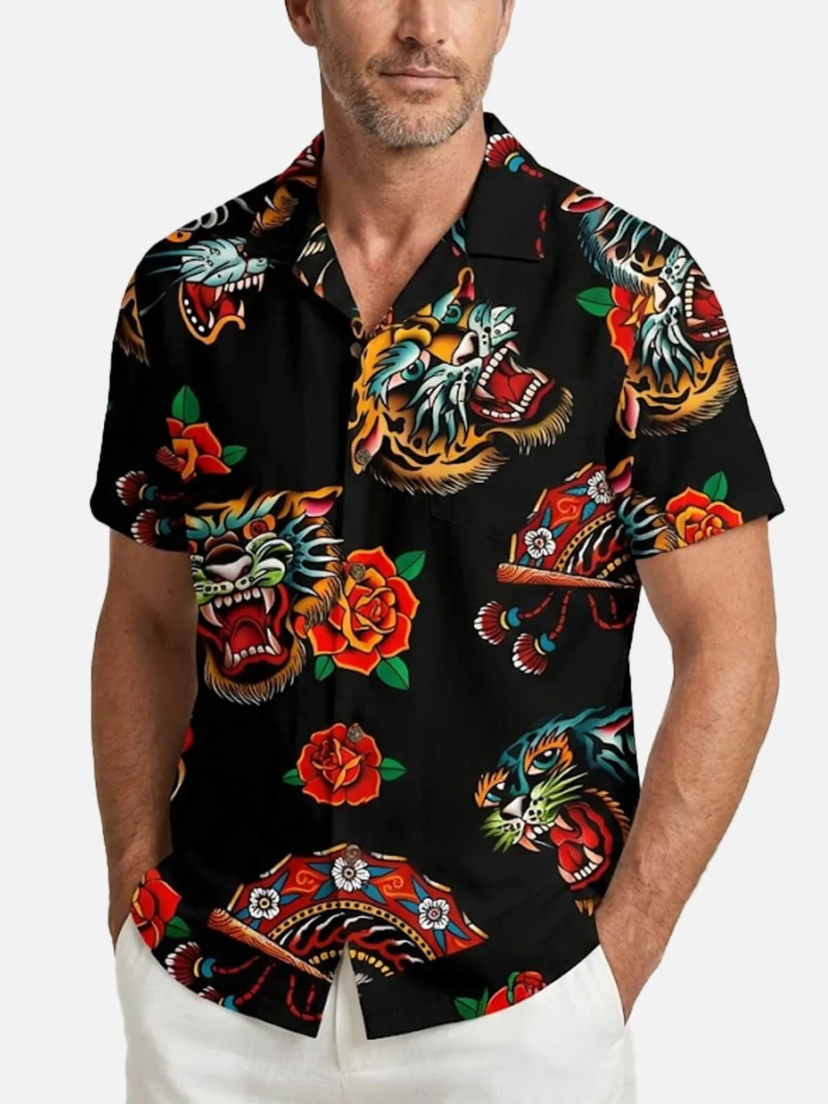 Men's Traditional Tiger Rose Short Sleeve Shirt sold by Eleven Oasis product image thumbnail 2