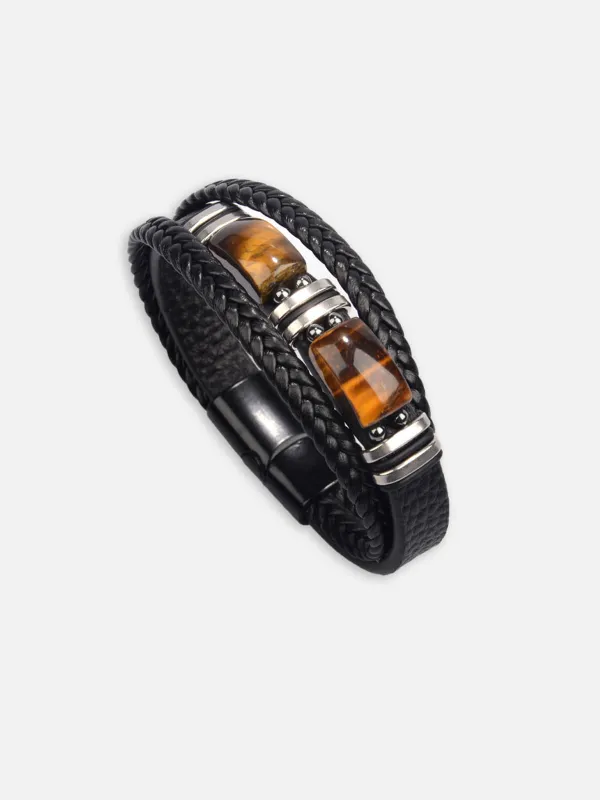 Men's Braided Leather Stone Bracelet sold by Eleven Oasis