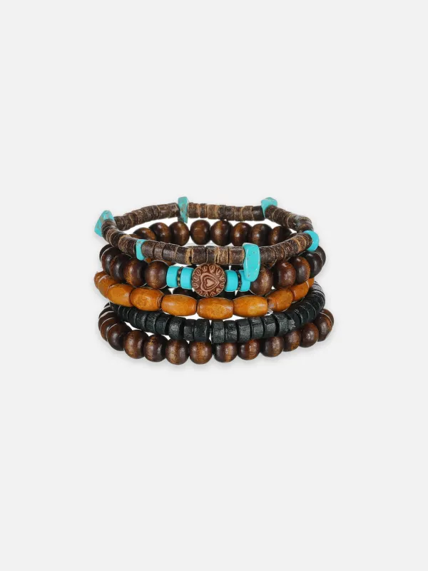 Men's Layered Wood Bead Bracelet Set made by Eleven Oasis