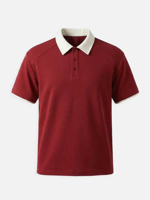 Men's Retro Contrast Collar Short Sleeve Polo Shirt made by Eleven Oasis