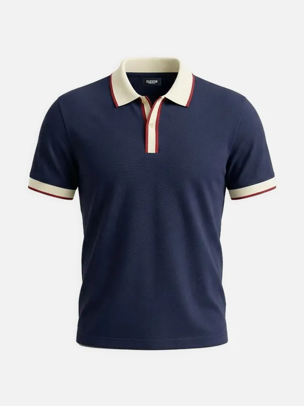 Men's Slim Fit Retro Tipped Collar Short Sleeve Polo Shirt made by Eleven Oasis