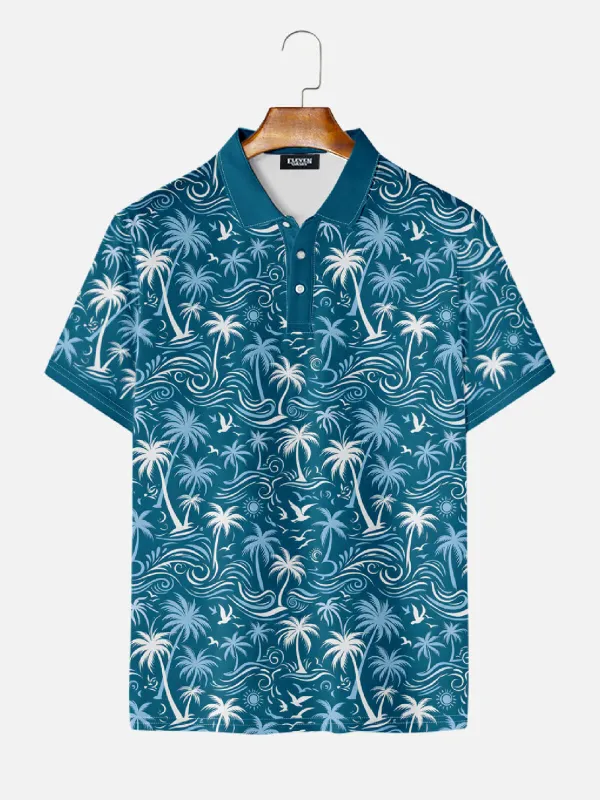 Men's Tropical Island Scene Short Sleeve Polo Shirt made by Eleven Oasis