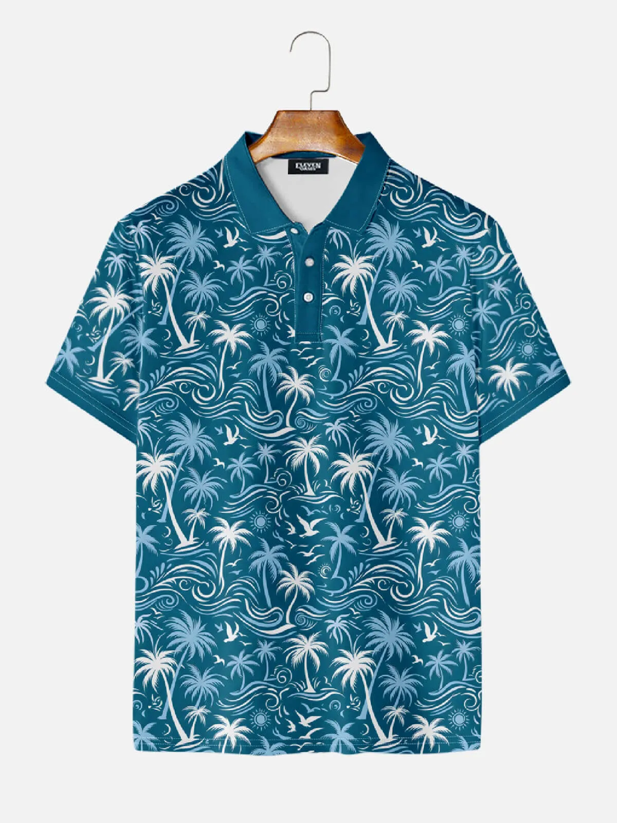 Men's Tropical Island Scene Short Sleeve Polo Shirt sold by Eleven Oasis