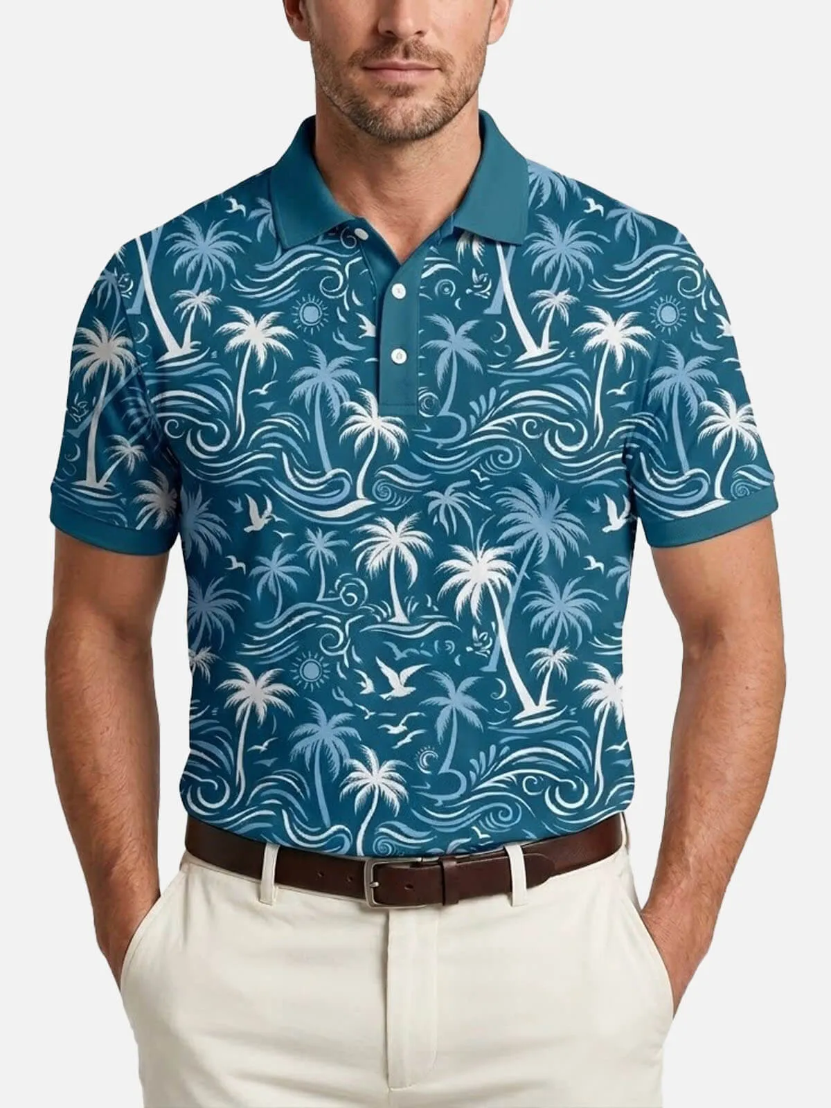 Men's Tropical Island Scene Short Sleeve Polo Shirt sold by Eleven Oasis product image thumbnail 2