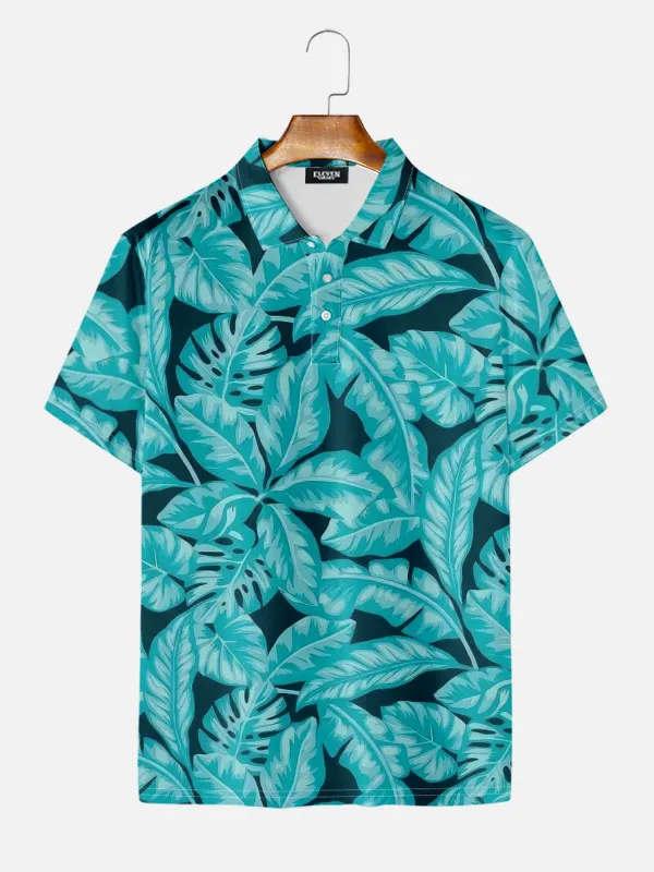 Men's Tropical Leaf Pattern Short Sleeve Polo Shirt made by Eleven Oasis