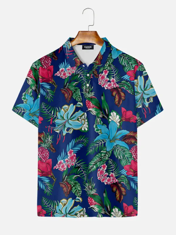 Men's Tropical Floral Pattern Short Sleeve Polo Shirt made by Eleven Oasis