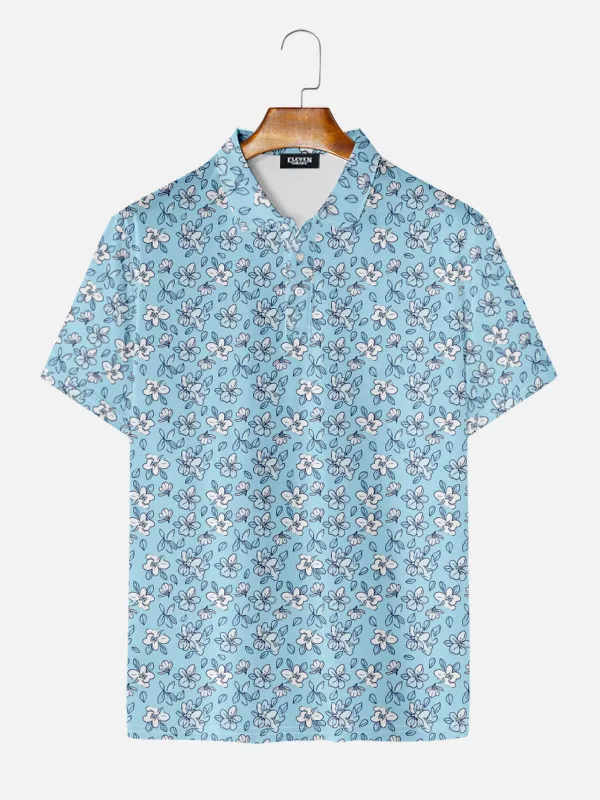 Men's Island Floral Pattern Short Sleeve Polo Shirt made by Eleven Oasis