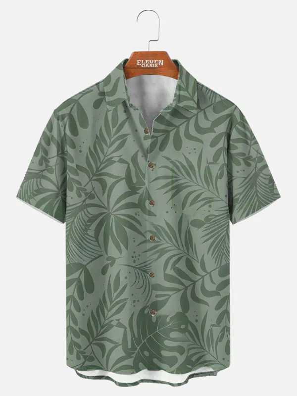 Men's Tropical Leaf Pattern Short Sleeve Shirt made by Eleven Oasis