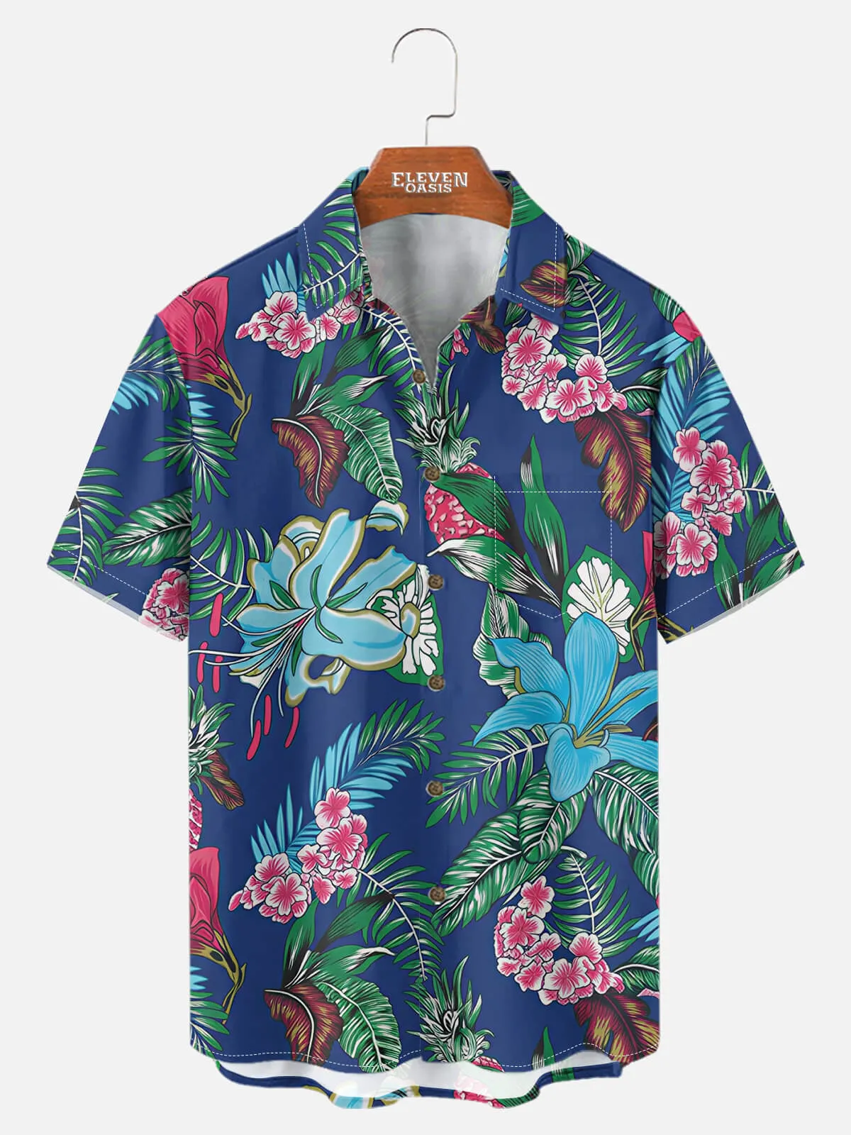 Tall Men's Tropical Floral Pattern Short Sleeve Shirt sold by Eleven Oasis