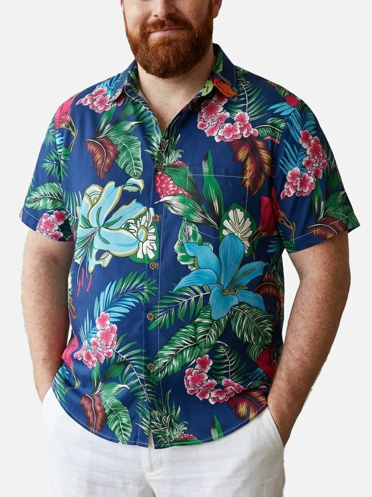Tall Men's Tropical Floral Pattern Short Sleeve Shirt sold by Eleven Oasis product image thumbnail 2