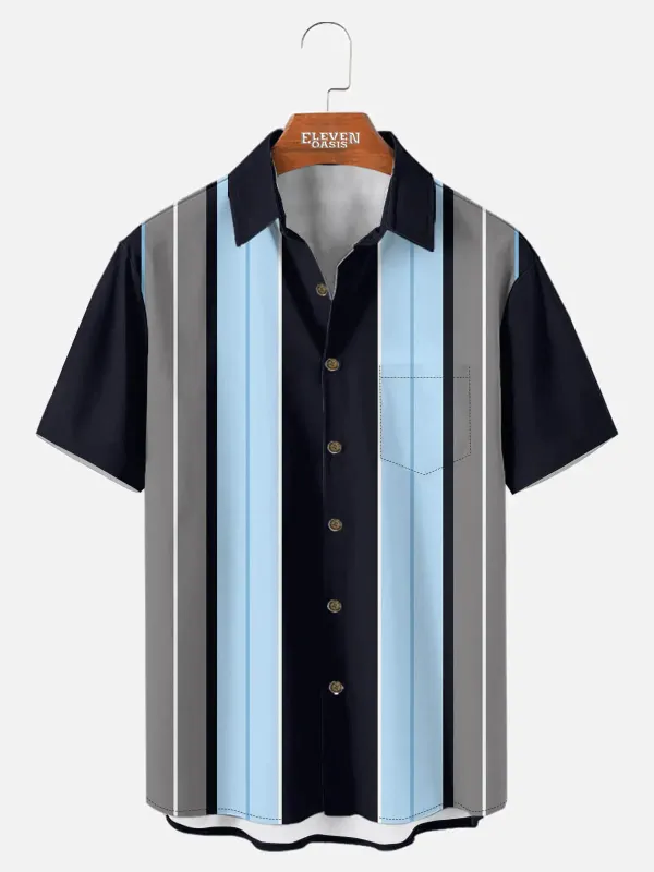 Men's Skyline Stripe Bowling Short Sleeve Shirt sold by Eleven Oasis
