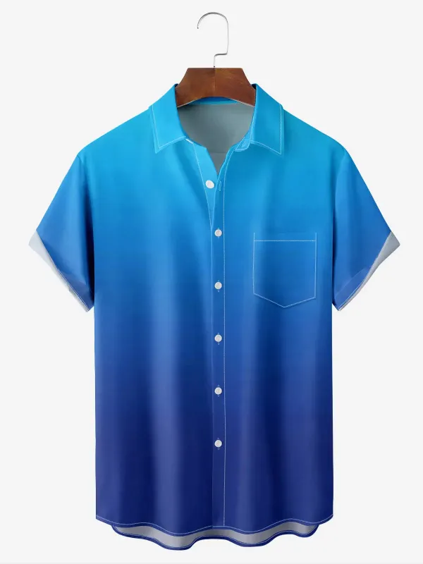 Men's Casual Everyday Blue Ombre Short Sleeve Shirt sold by Eleven Oasis