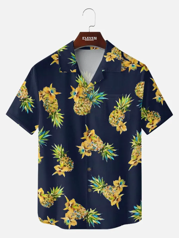 Men's Tropical Pineapple Floral Short Sleeve Shirt made by Eleven Oasis
