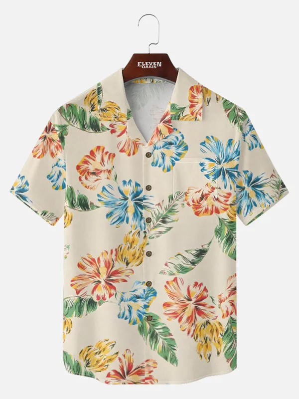Men's Vintage Tropical Floral Short Sleeve Shirt made by Eleven Oasis