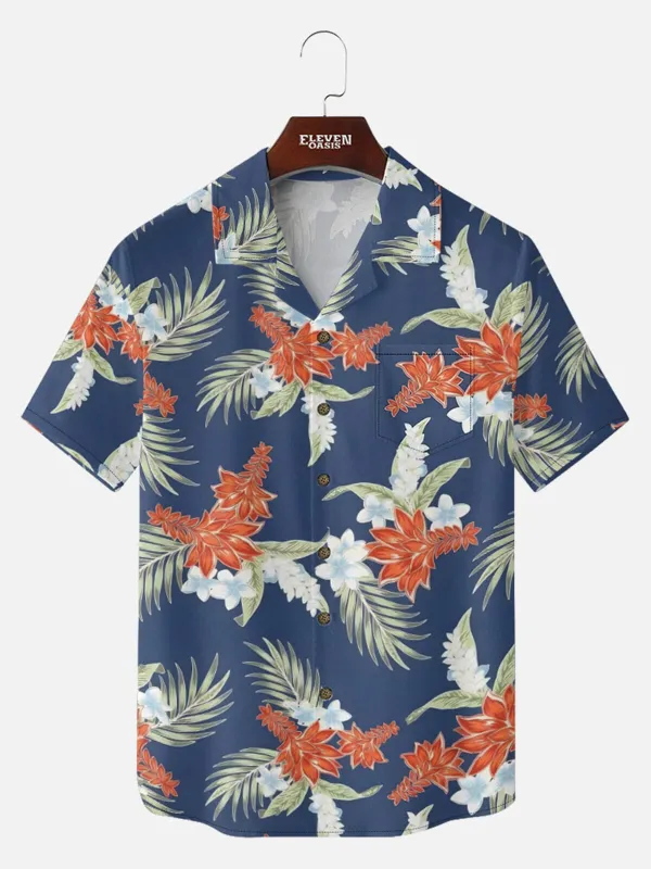 Tall Men's Tropical Palm Floral Short Sleeve Shirt made by Eleven Oasis