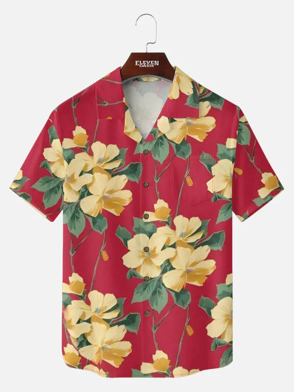 Men's Retro Tropical Floral Short Sleeve Shirt made by Eleven Oasis