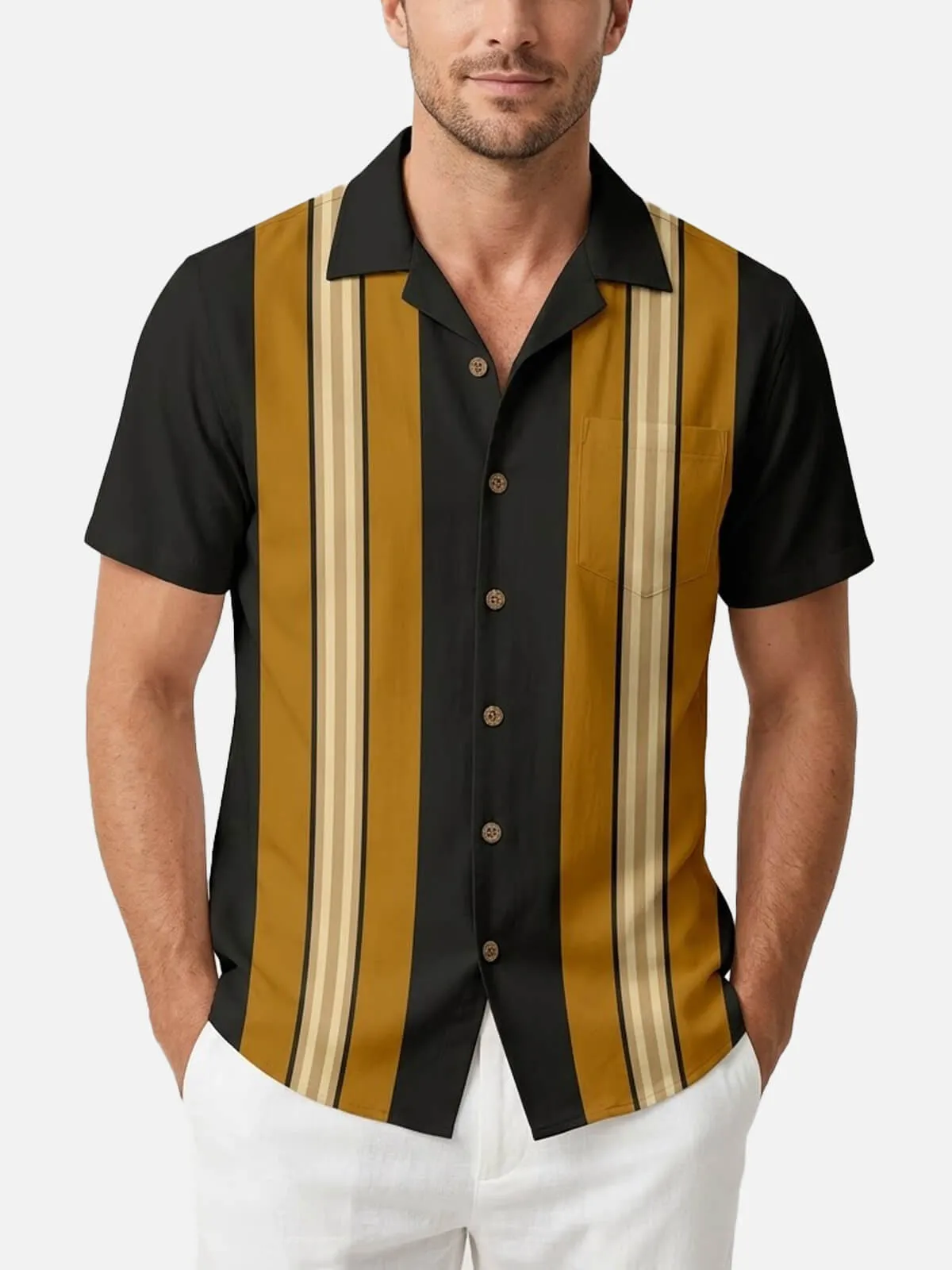 Men's Retro Multi Stripe Panel Short Sleeve Shirt sold by Eleven Oasis product image thumbnail 3