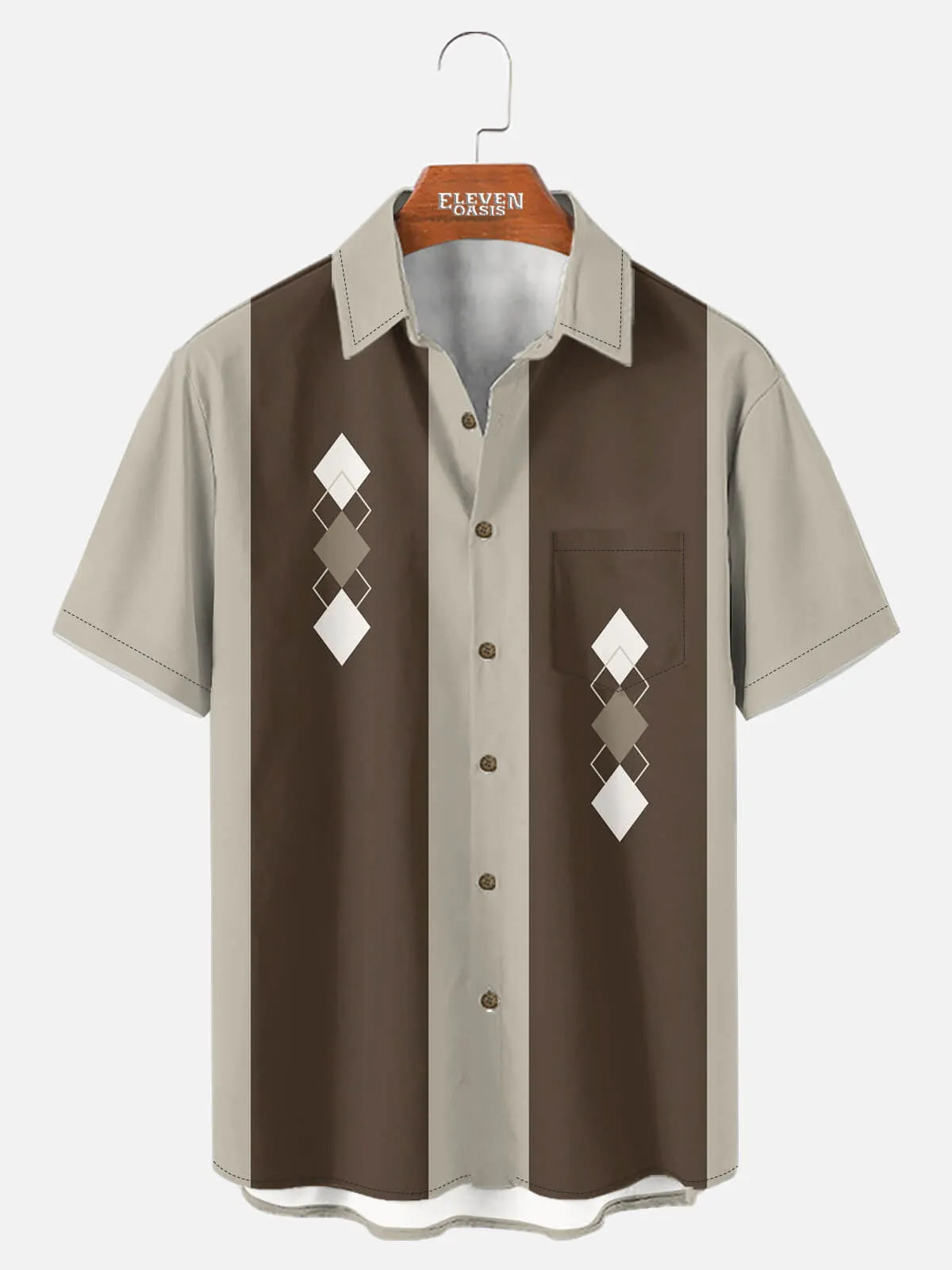 Men's Retro Argyle Panel Short Sleeve Shirt sold by Eleven Oasis product image thumbnail 2