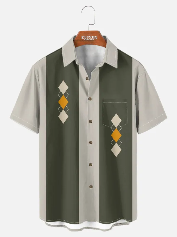 Men's Retro Argyle Panel Short Sleeve Shirt made by Eleven Oasis