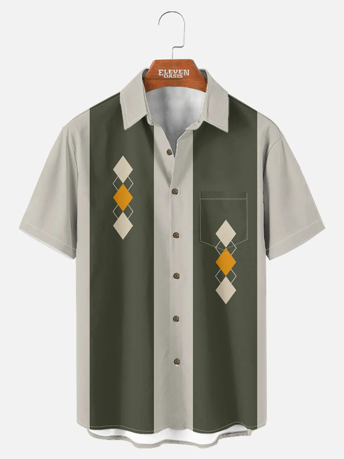 Men's Retro Argyle Panel Short Sleeve Shirt sold by Eleven Oasis