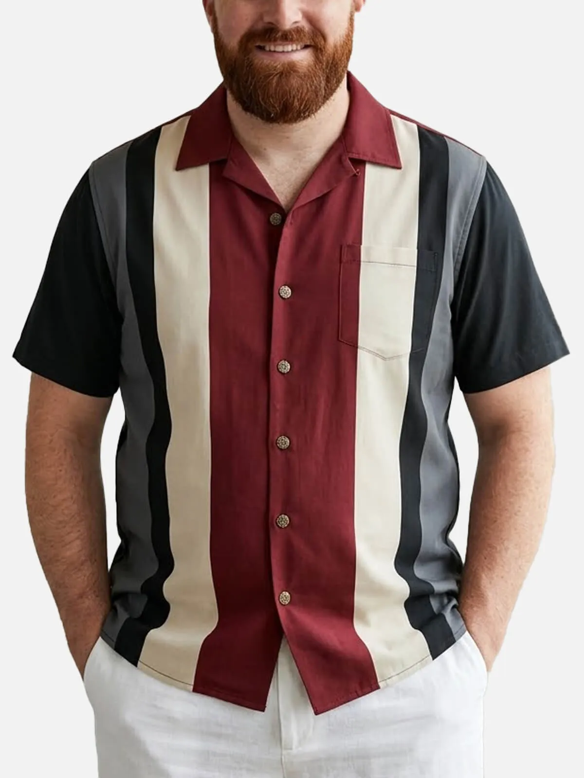 Tall Men's Retro Bold Colorblock Panel Short Sleeve Shirt sold by Eleven Oasis product image thumbnail 3