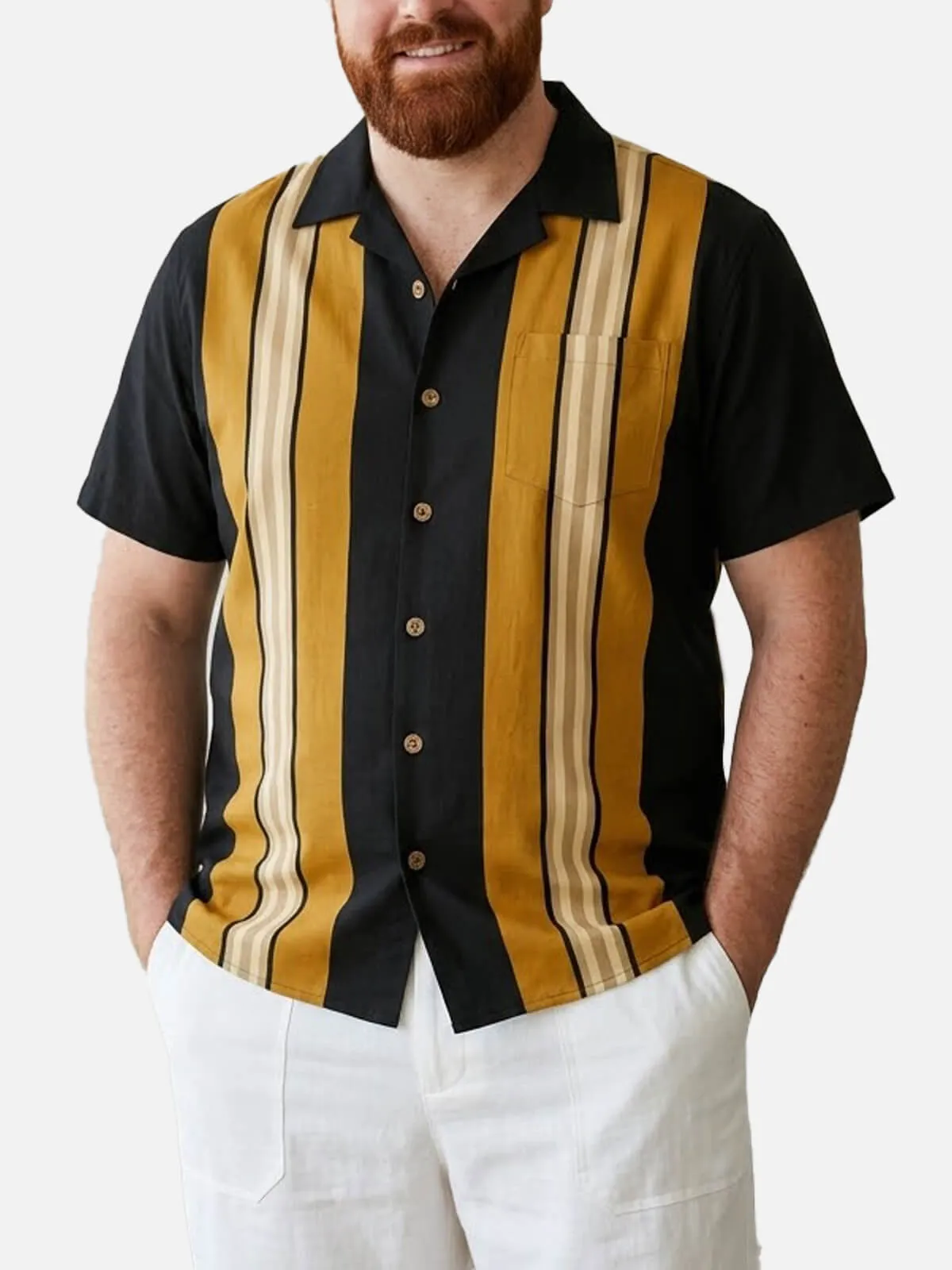Tall Men's Retro Multi Stripe Panel Short Sleeve Shirt sold by Eleven Oasis product image thumbnail 3